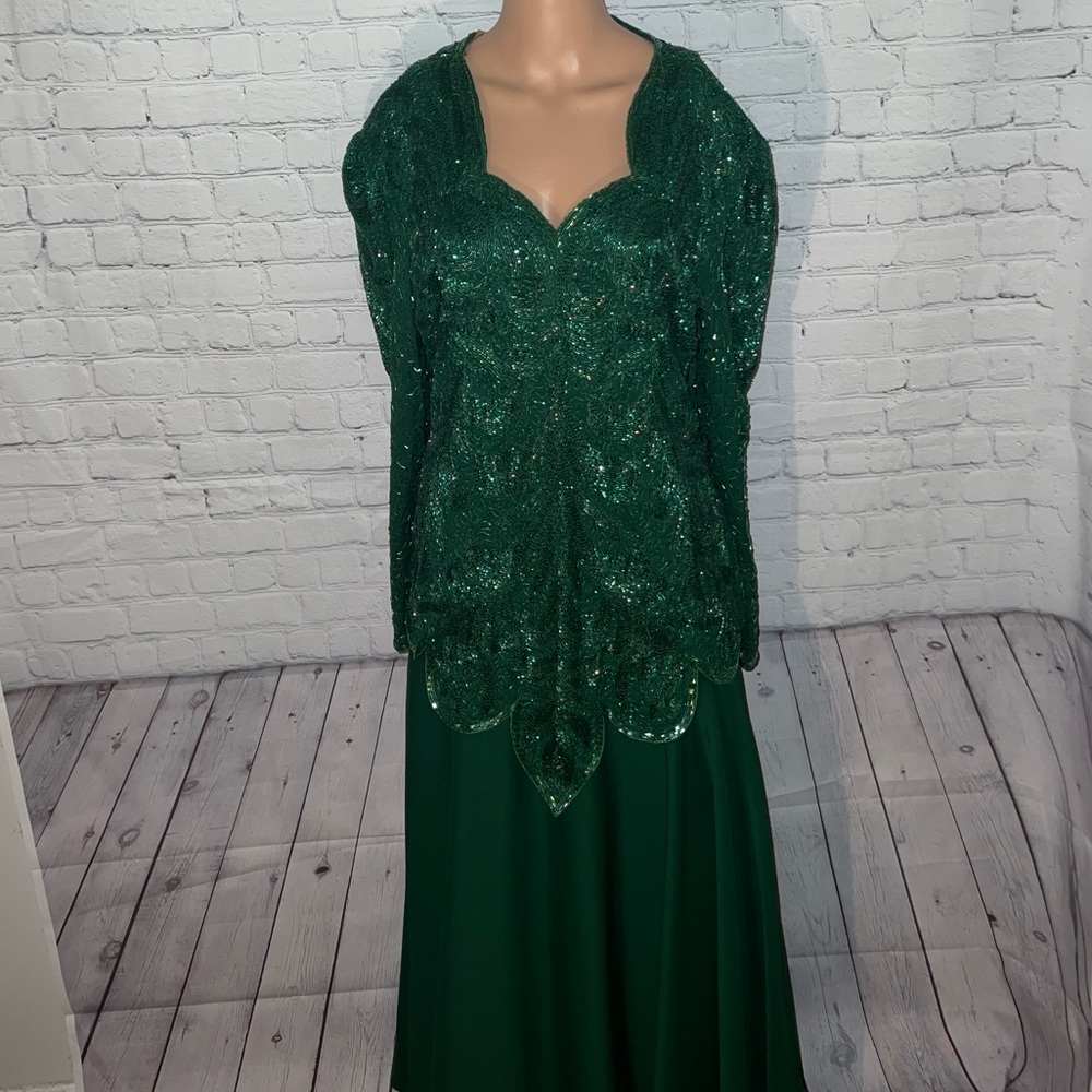 La Divina Dark Green Bedazzled Rayon Prom Dress size 12